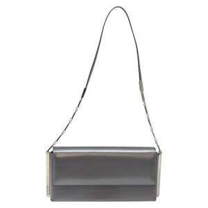 Salvatore Ferragamo Patent Leather Shoulder Bag Silver Tone